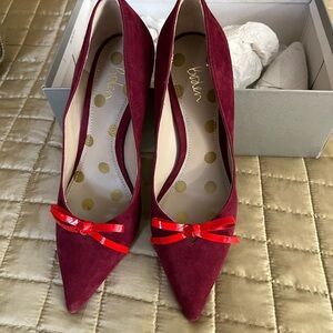 Boden Burgundy Heels with Glossy Red Bow new